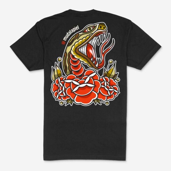 Camiseta Negra SERPIENTE Y ROSAS Tattoo Unisex Espalda