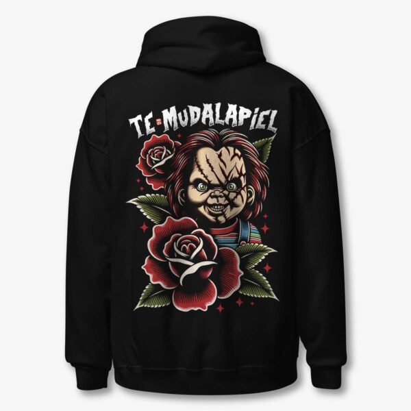 Sudadera Negra CHUCKY TE MUDALAPIEL Tattoo Unisex Espalda